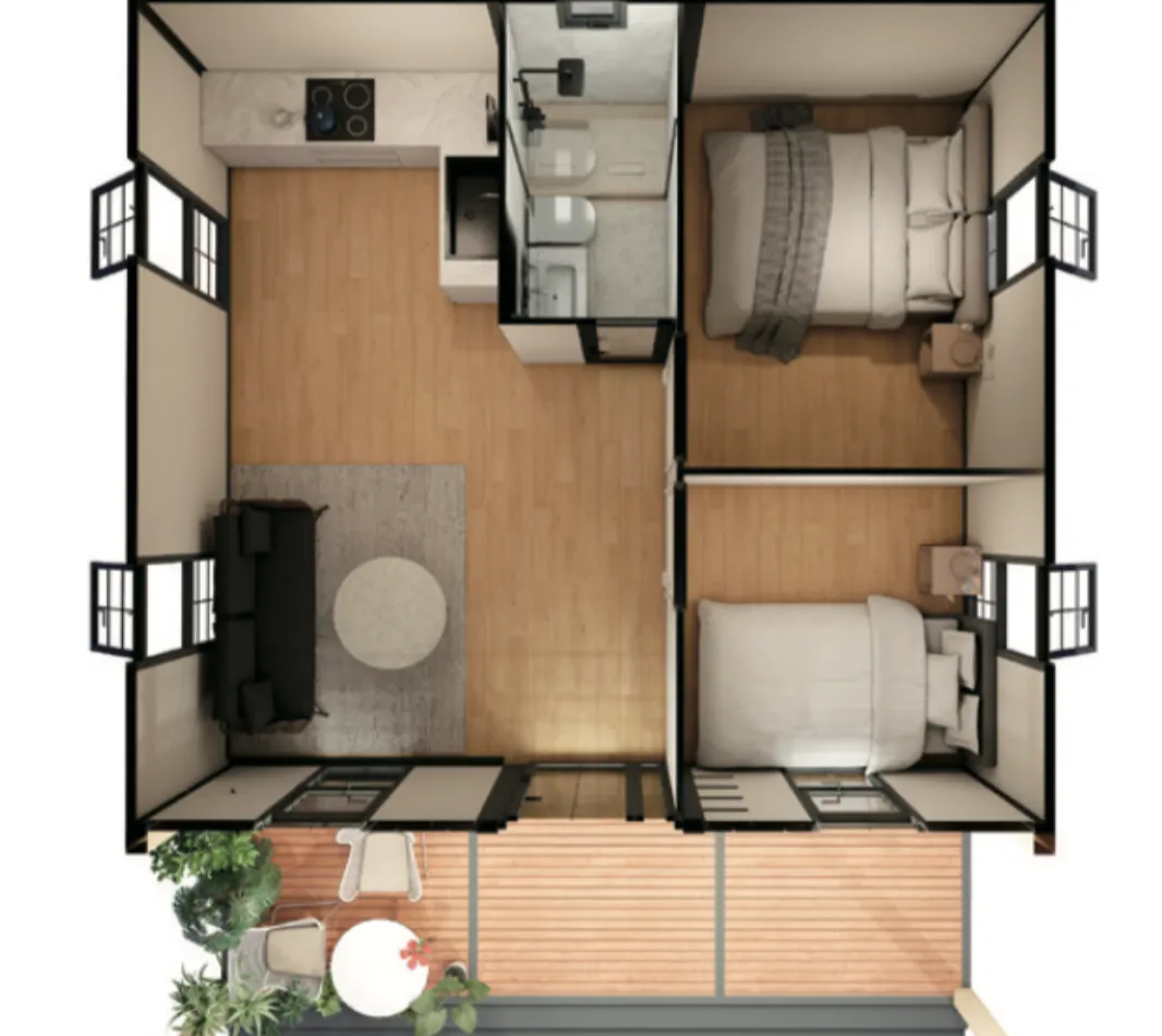 Distribución del modelo P20 DC HOME con terraza exterior