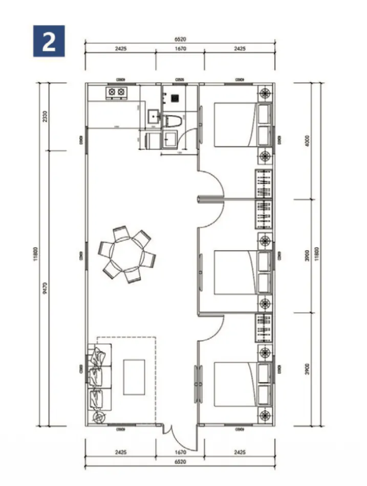 Plano técnico opción 2 del modelo P40 DC HOME con distribución alternativa